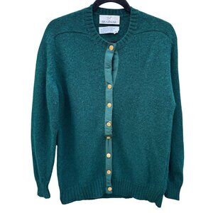 Braemar Vintage Womens Green Wool Knit Shetland Cardigan Sweater Button Defects
